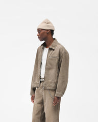 Collared Denim Jacket - Washed Olive