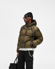 Translucent Hooded Puffer - Dark Olive