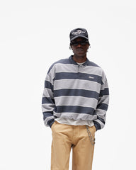 California Striped Henley Sweater - Jet Black Grey Marl