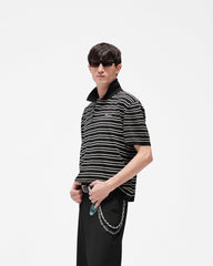 California Striped Knitted Polo - Jet Black