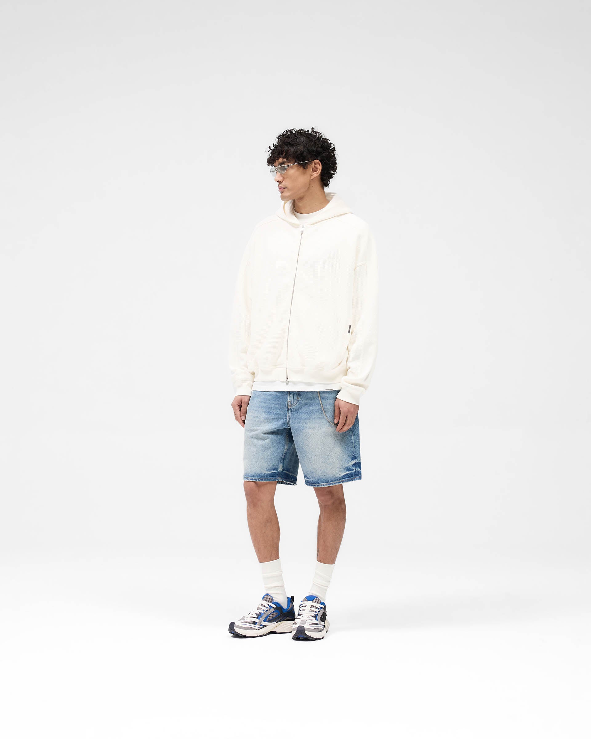 Waffle Zip Through Hoodie - Flat White