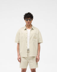Short Sleeve Cotton Overshirt - Beige
