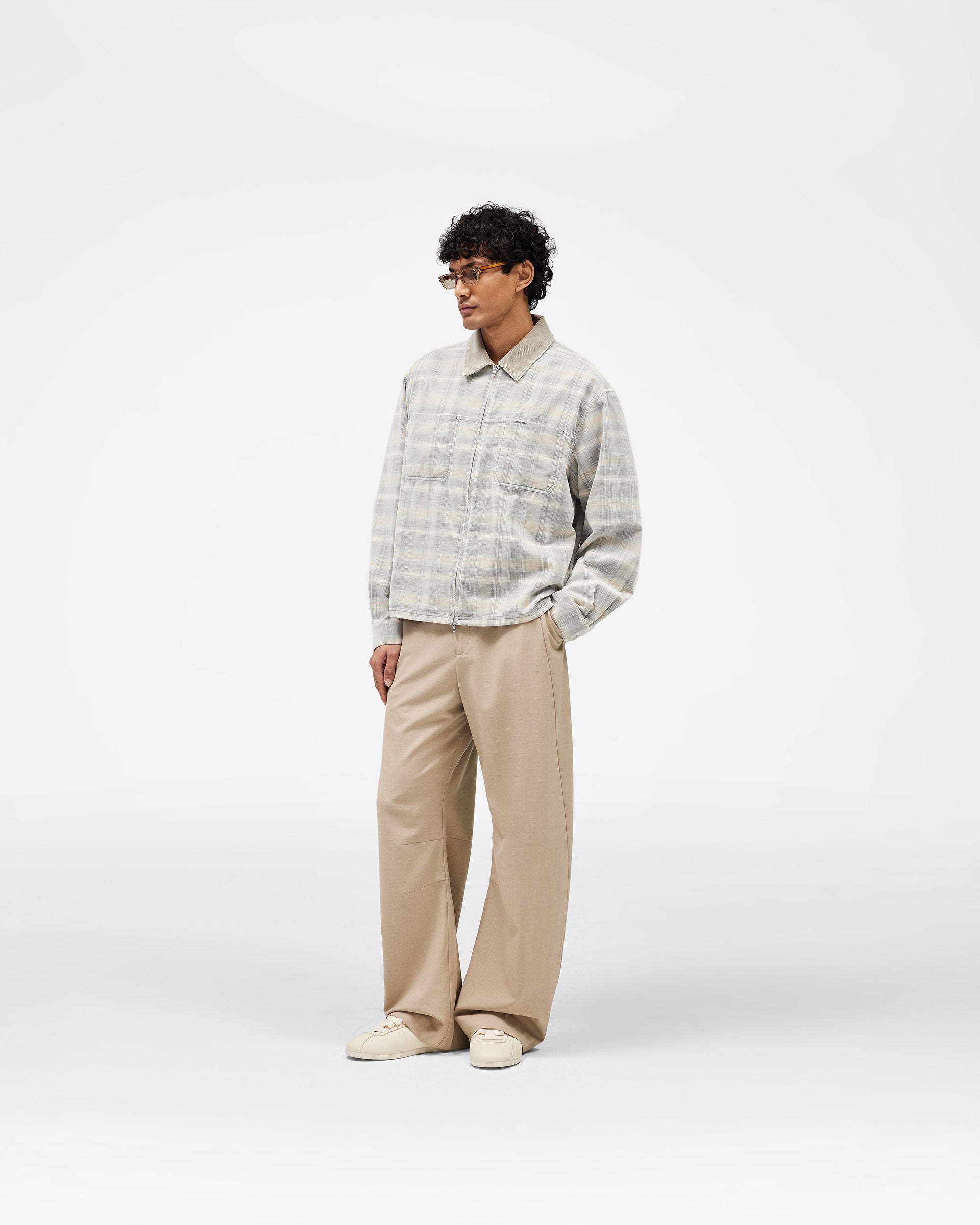 Cord Zip Flannel Shirt - Mineral