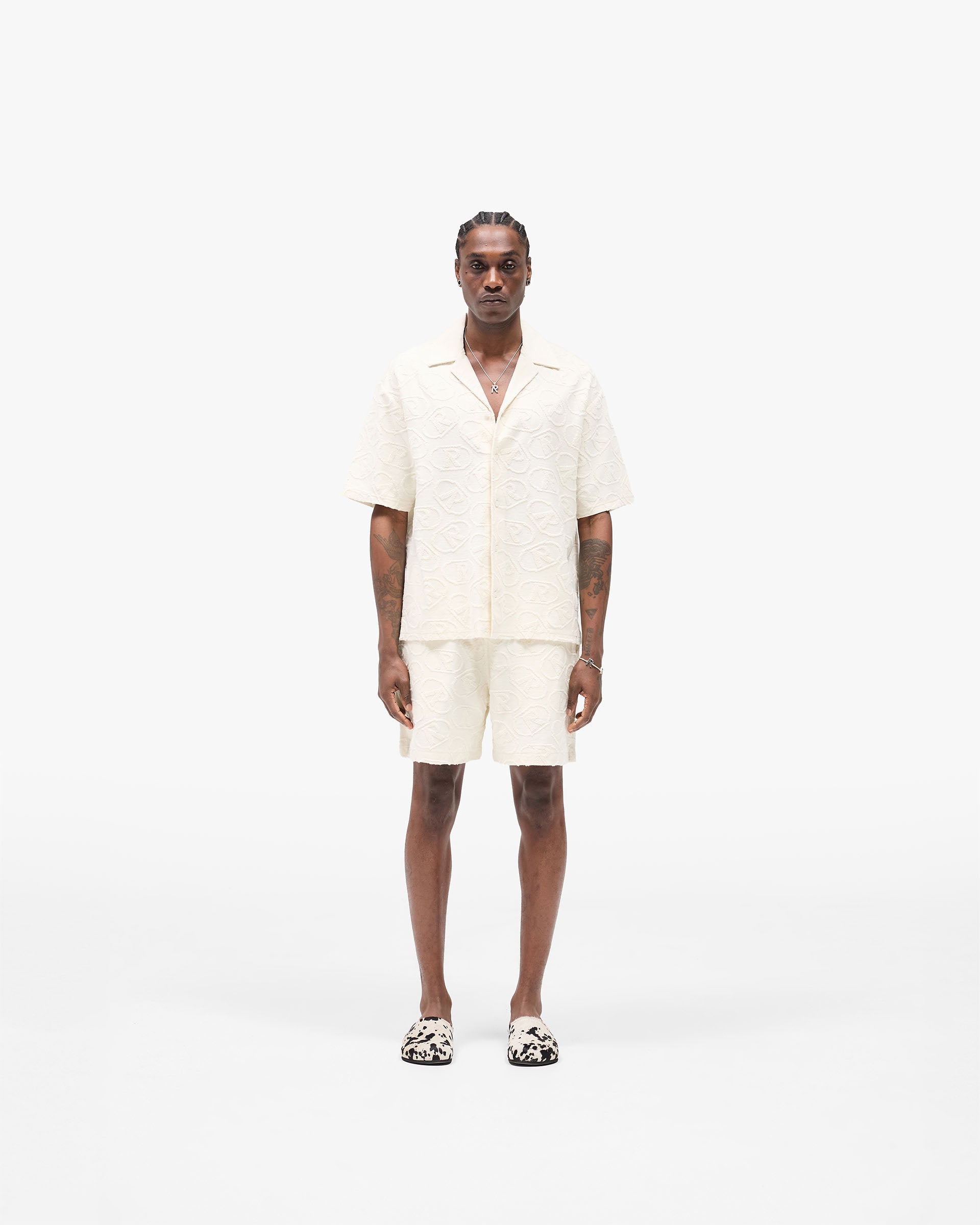 All Over Print Towel Short - Aged White