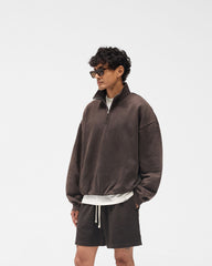 Initial Funnel Neck Quarter Zip Sweatshirt - Coffee