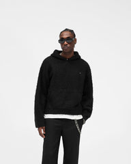 Textured Borg Hoodie - Jet Black