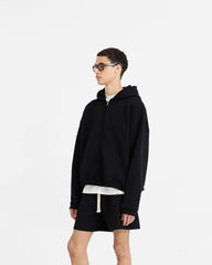 Initial Boxy Zip Through Hoodie - Black