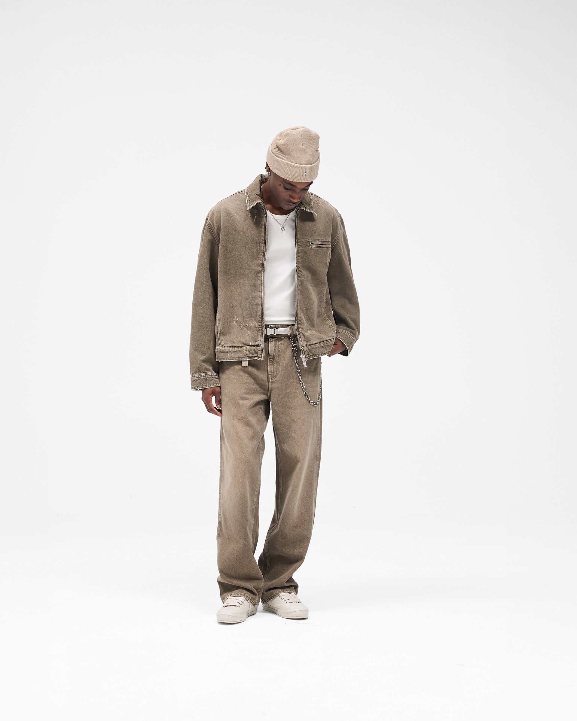 Collared Denim Jacket - Washed Olive