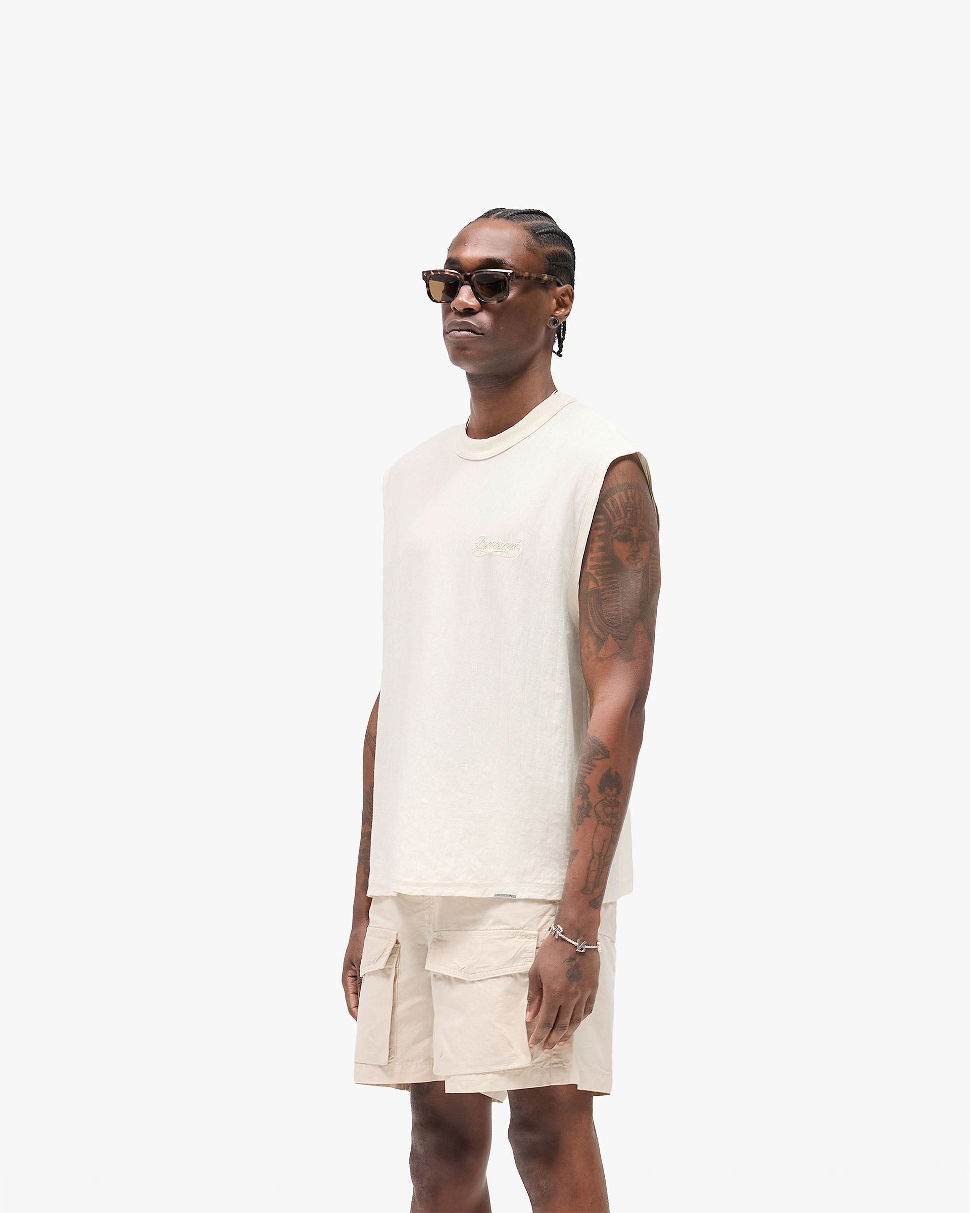 Slub Script Tank - Aged White