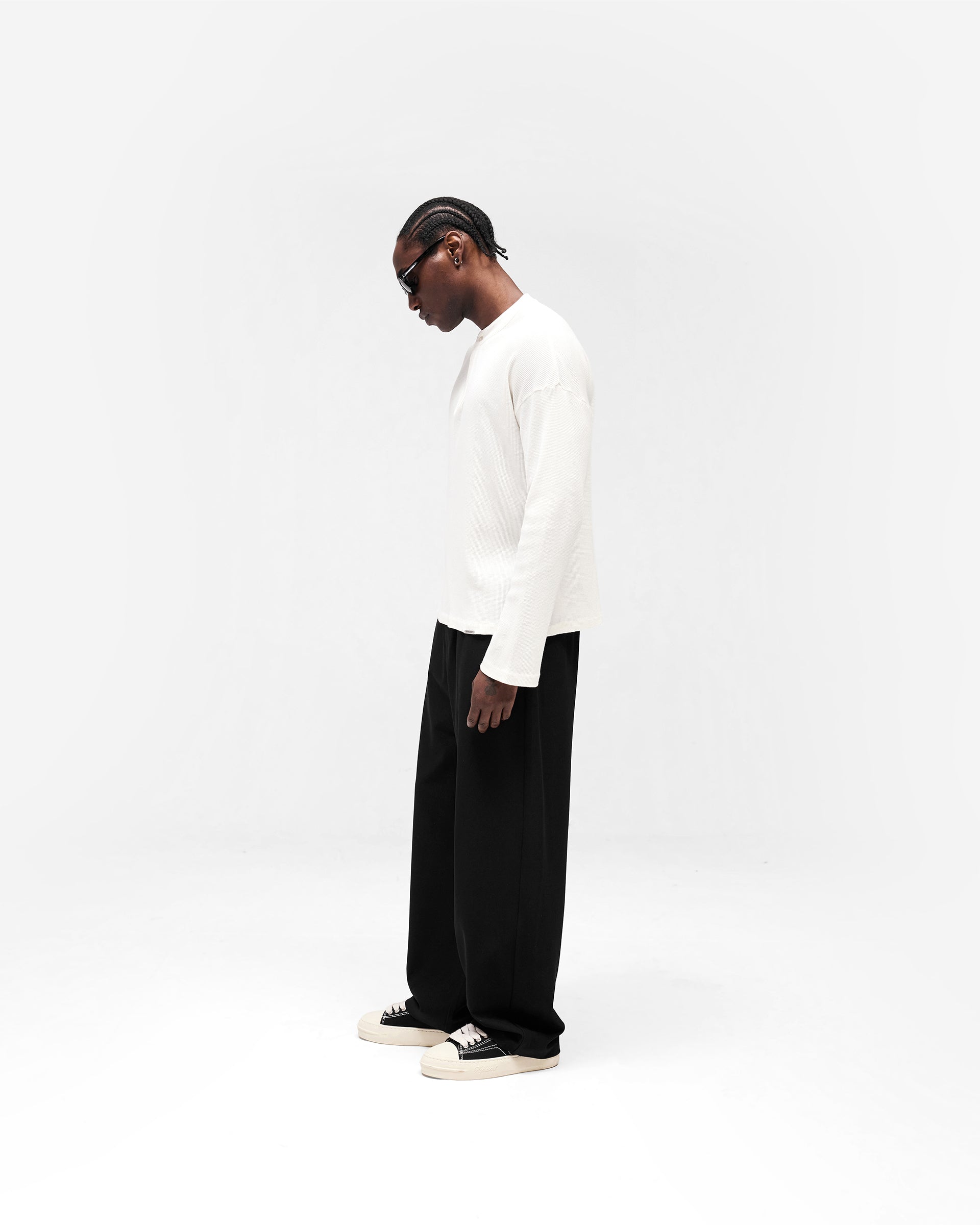 Initial Henley Waffle Long Sleeve T-Shirt - Flat White
