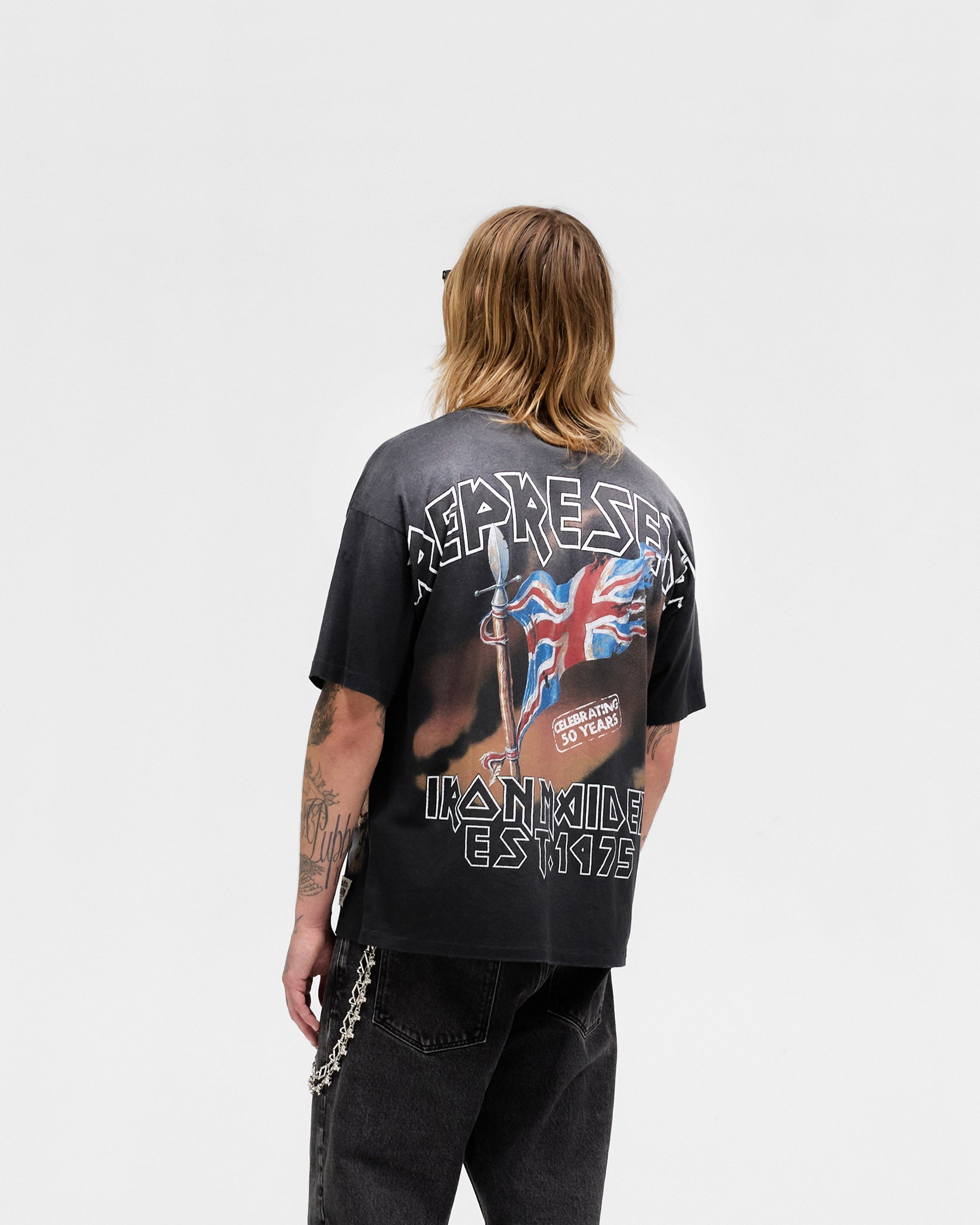Represent X Iron Maiden Steed T-Shirt - Stained Black