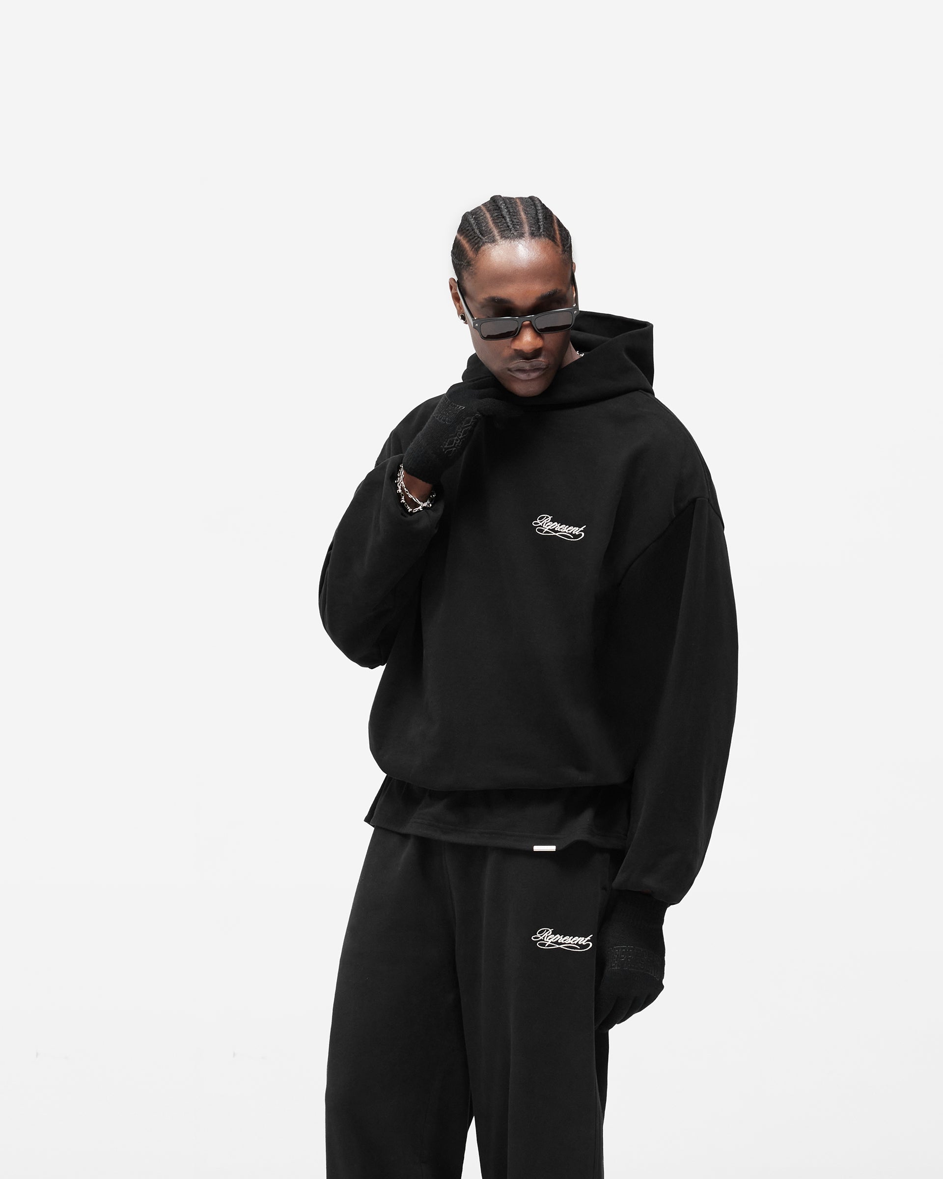 Dual Layer Script Hoodie - Jet Black