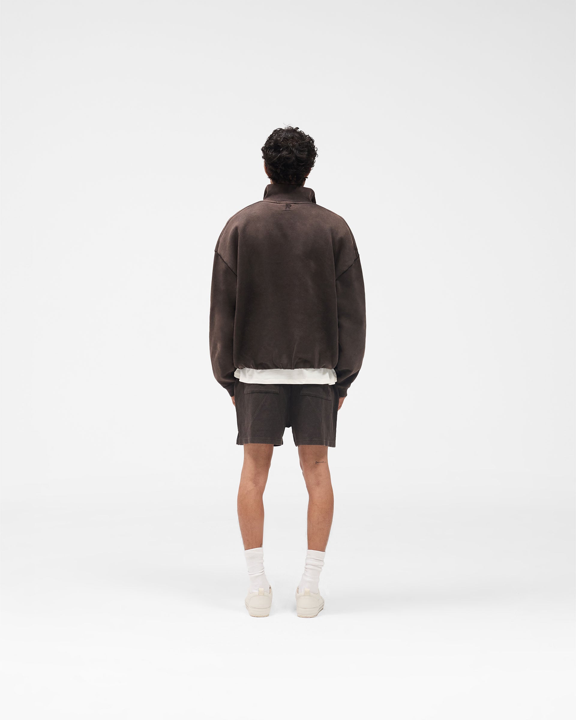 Initial Funnel Neck Quarter Zip Sweatshirt - Coffee