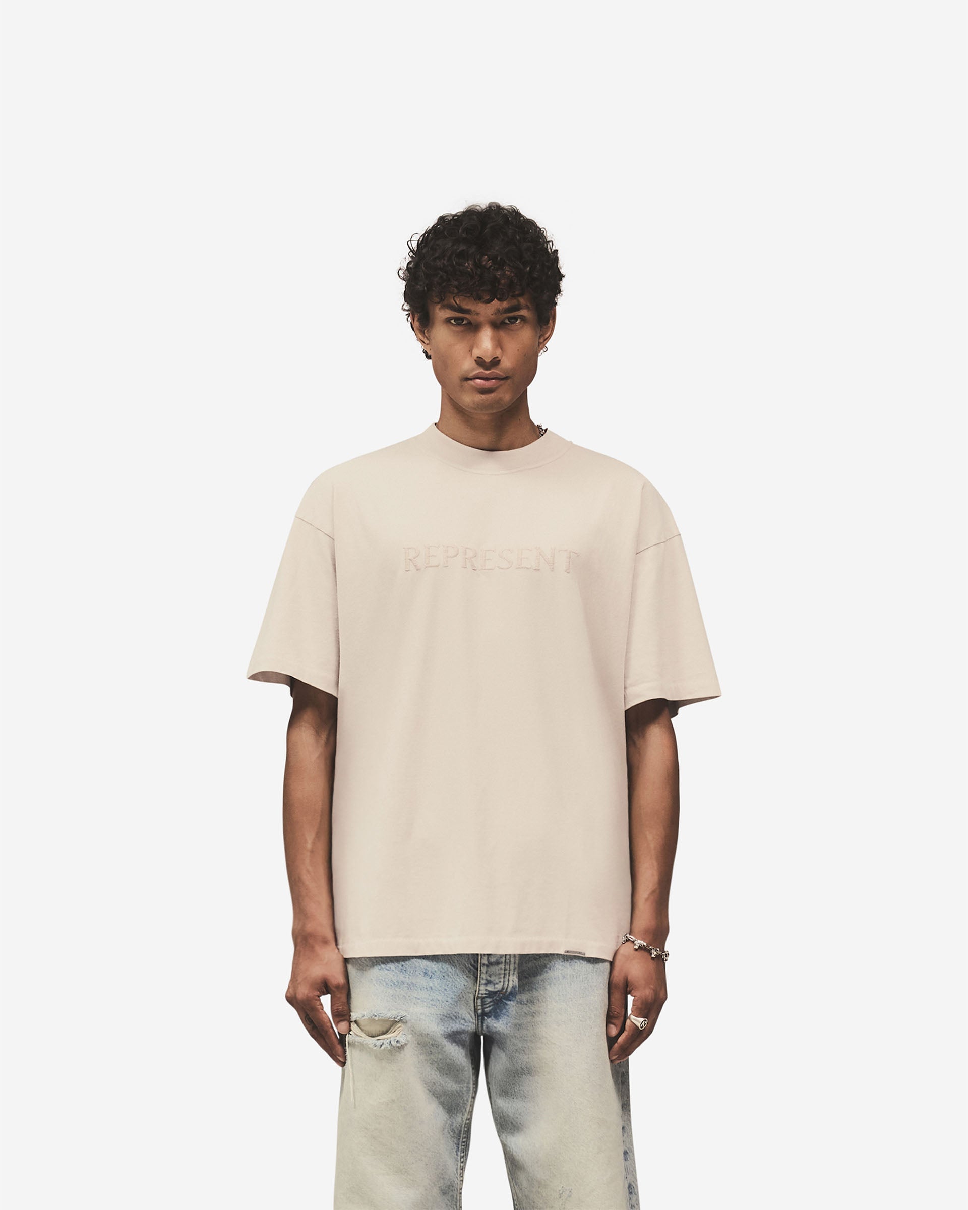 Embroidered Serif Logo T-Shirt - Concrete