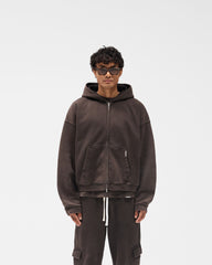 Initial Boxy Zip Through Hoodie - Coffee