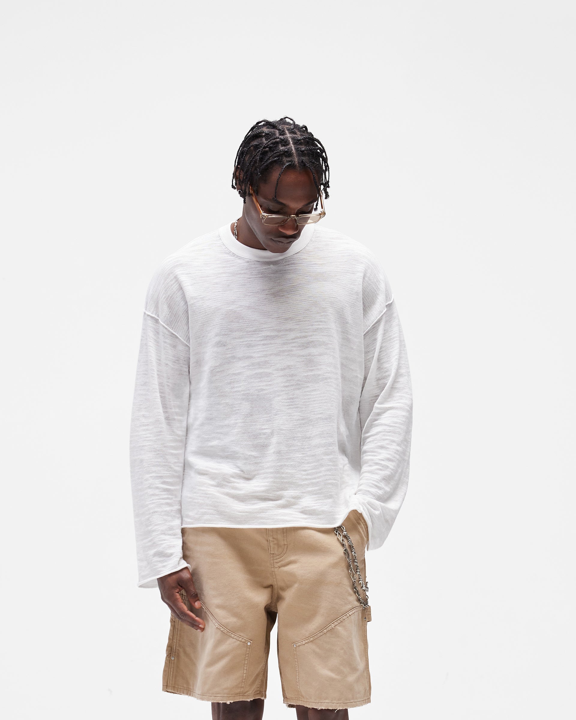 Long Sleeve Slub Knit T-Shirt - Flat White