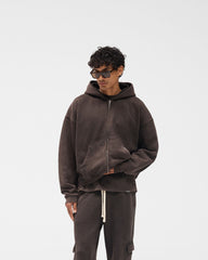 Initial Boxy Zip Through Hoodie - Coffee