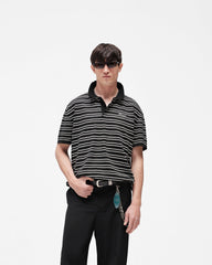 California Striped Knitted Polo - Jet Black