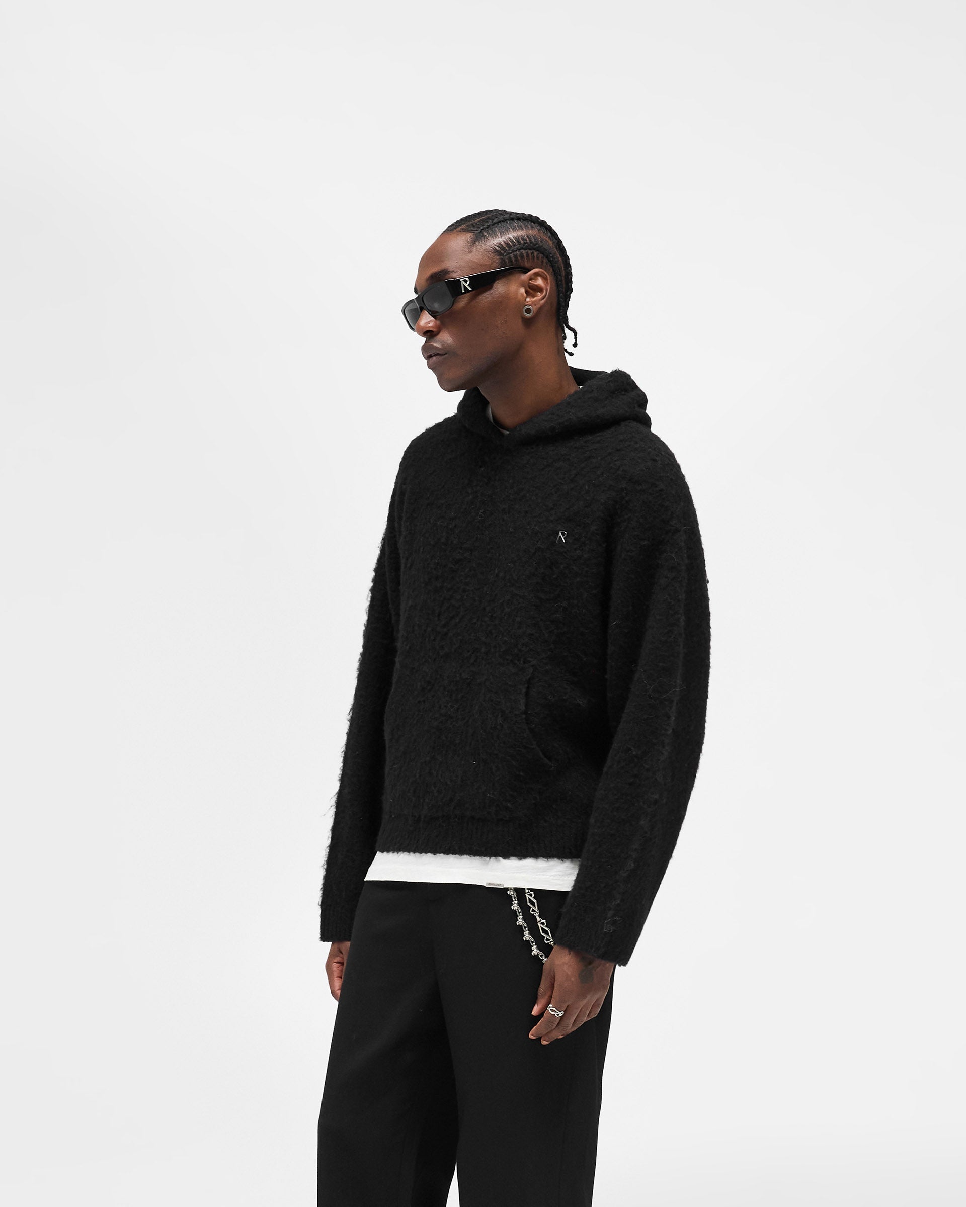 Textured Borg Hoodie - Jet Black